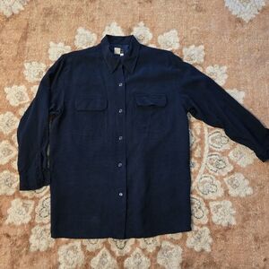 Navy Silk Button Down Shirt